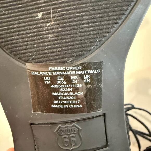 Route 66 Marcia LaceUp Wedge Dress Sandals Womens 7 Black ChunkyHeel WovenStraps - Picture 8 of 9